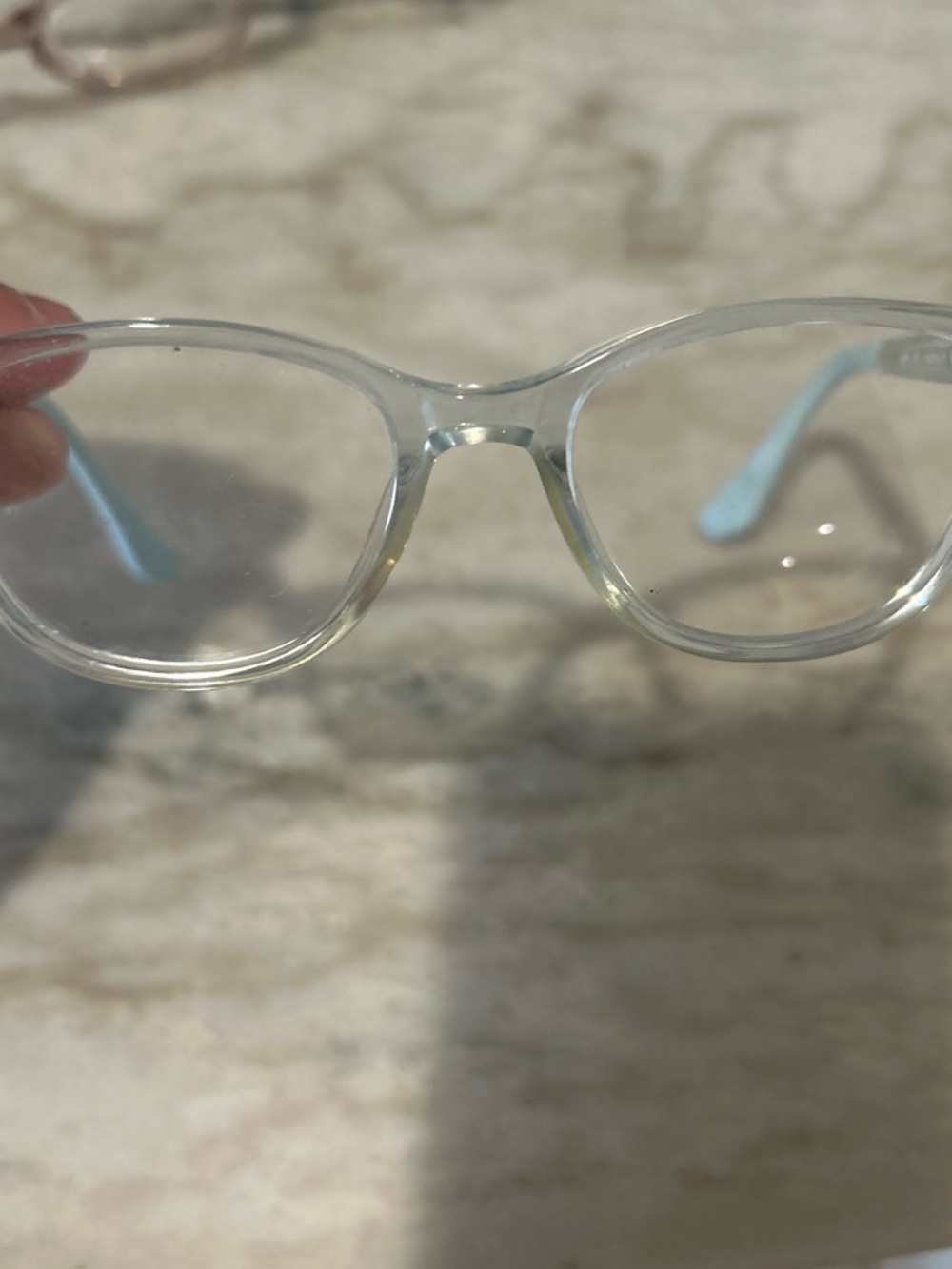 Jonas Paul Kids Eyewear. Clear Translucent Cat-Eye Glasses - Pale Blue Temples